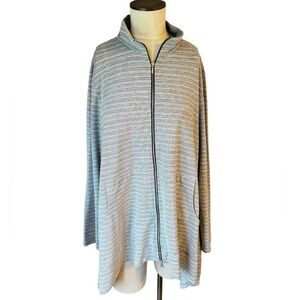 Kozan Women’s Double Zip Gray Pinstripe Flowy Longline Knit Jane Jacket Size L